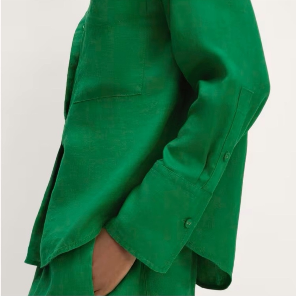 BOGO! Everlane Popover Shirt Flax Linen Grass Green Size Small - Picture 3 of 11